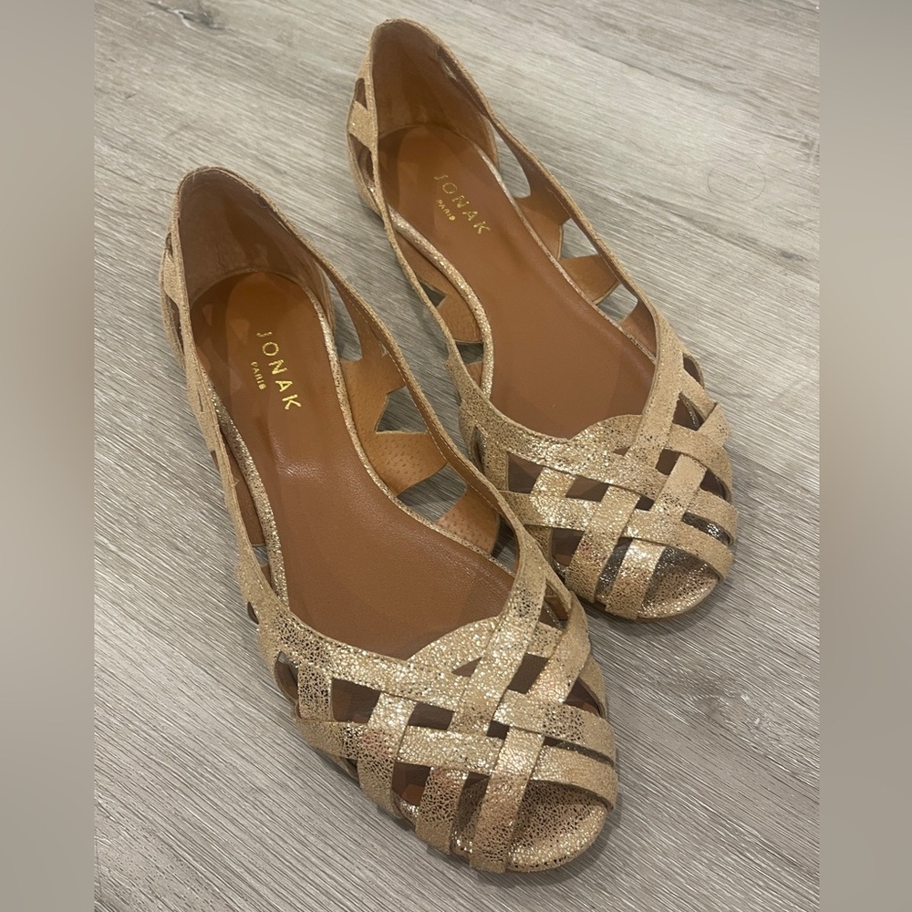 NIB Jonak Paris Deray Ballet Flats in Gold Leather Women’s Size EU 41 (US 10)